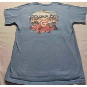 Coastal Conservation Association men's blue fish theme graphic t-shirt sz. LG